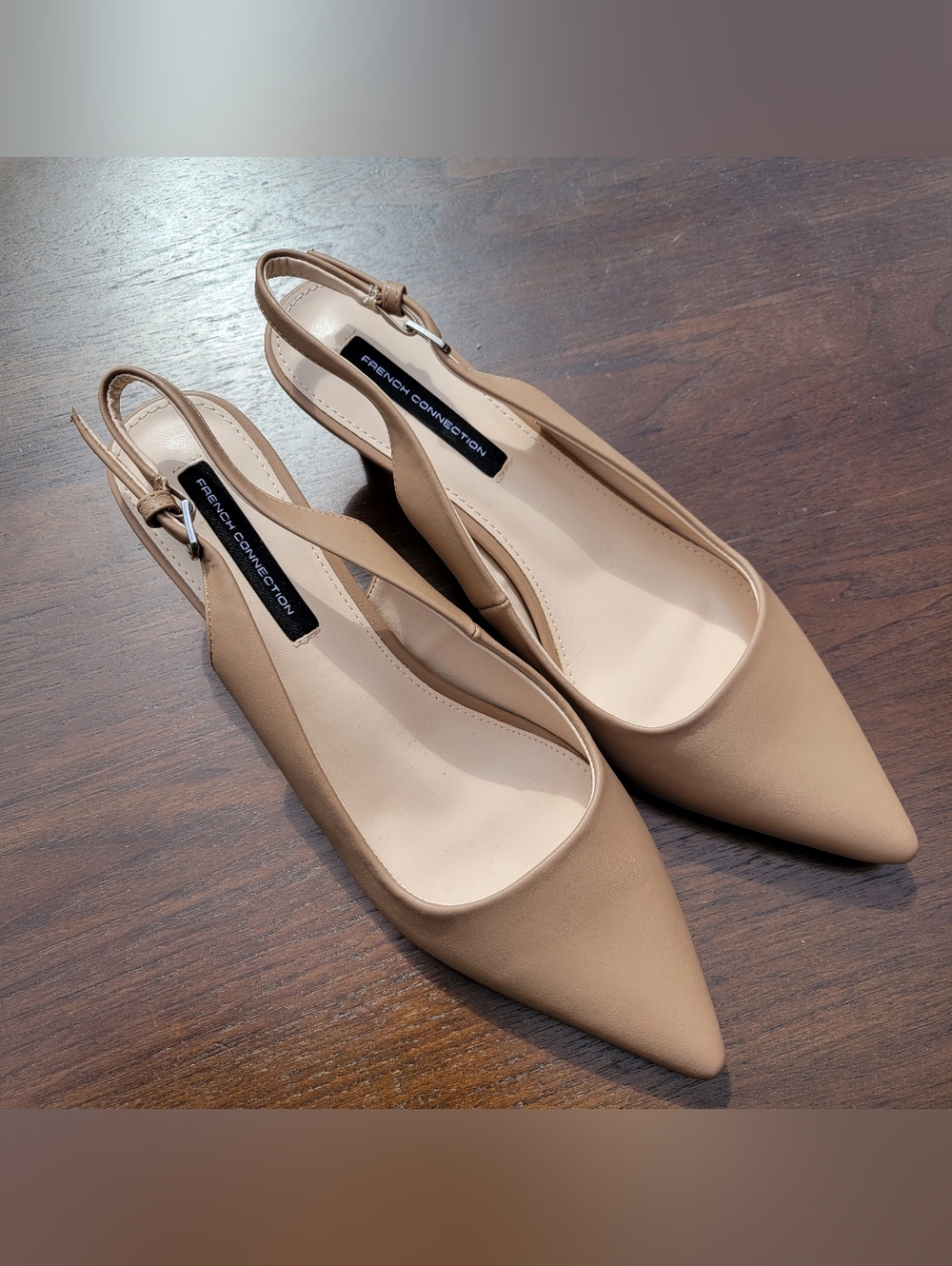 French Connection Women's Tan Pointed Slingback Kitten Heels 10